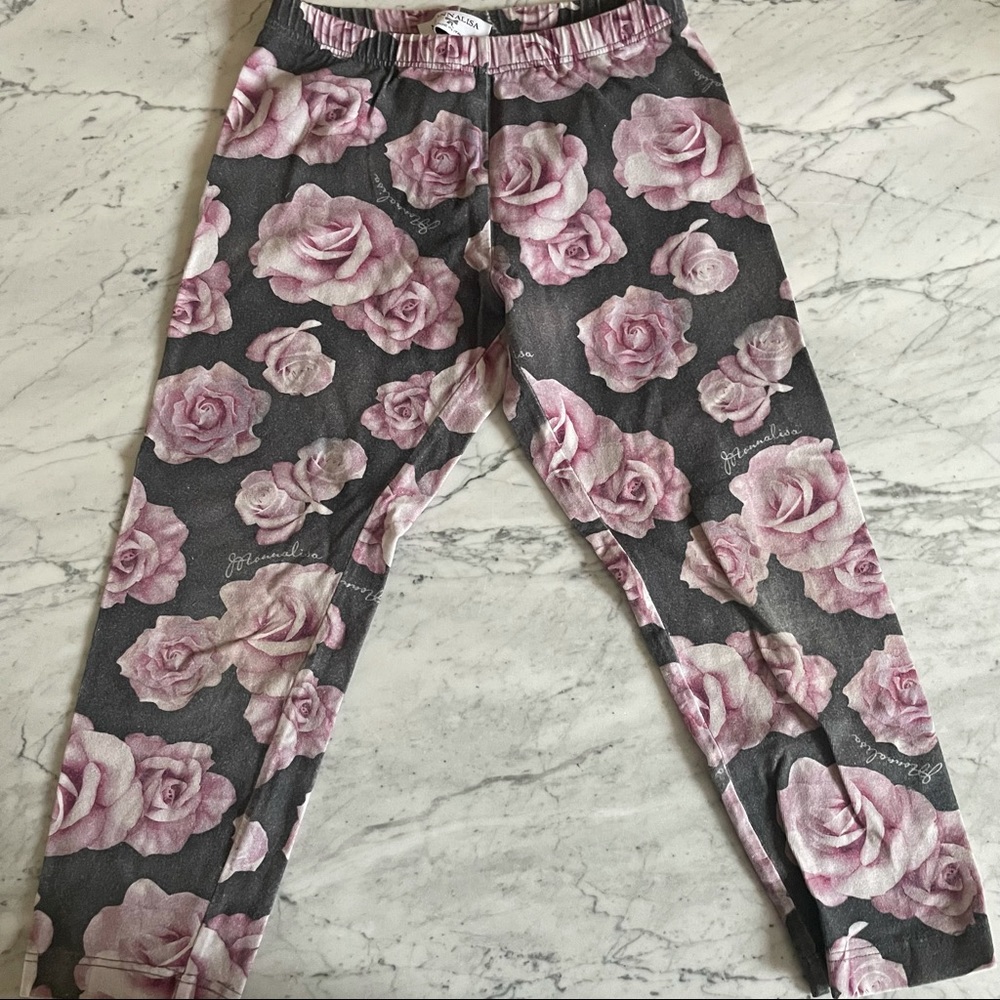 Monnalisa Pink Floral Rose Legging Girls Size 4